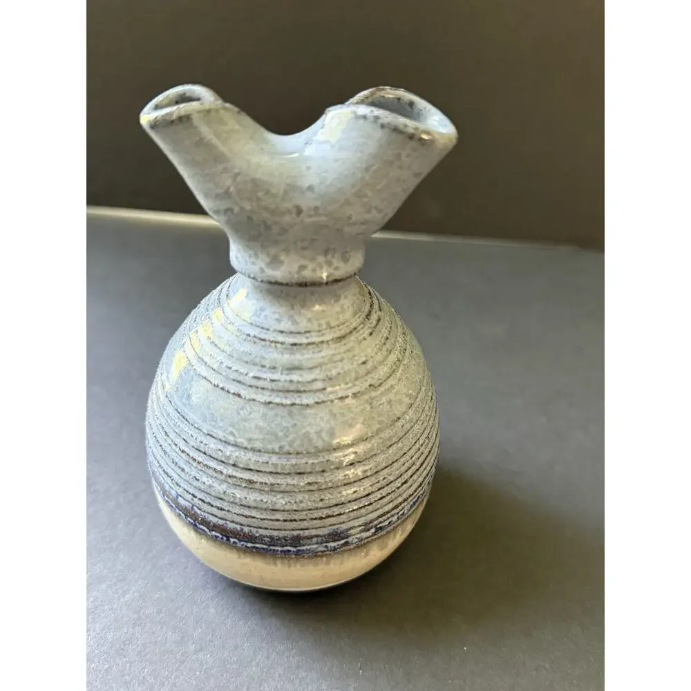 Handcrafted Pottery Bud Vase Handpainted Ceramic Glazed Cottagecore Blue Artisan